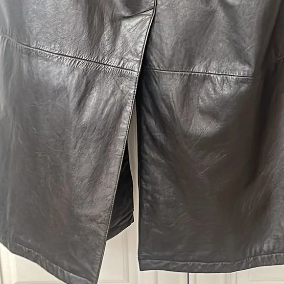 VTG Jacqueline Ferrar Maxi trench Coat long black Leather 90's lined Small - Picture 14 of 17